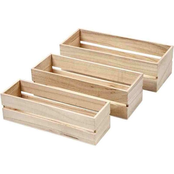 Mini Plain Wooden Fruit Crates Set Of 3 Small Boxes Image 0