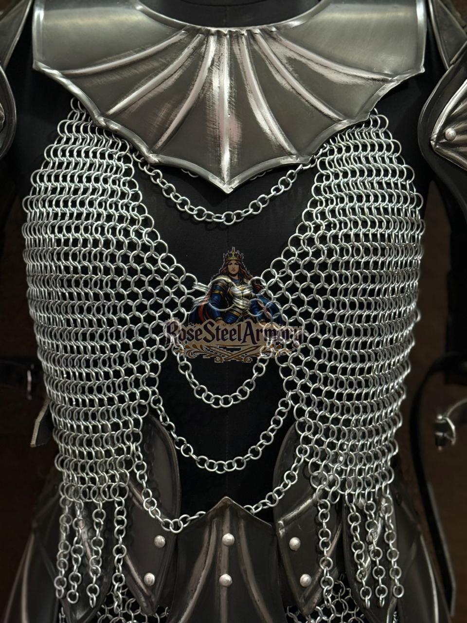 Fantasy Female Chainmail Armor Set | Bat Wing Pauldrons, Medieval Steel ...