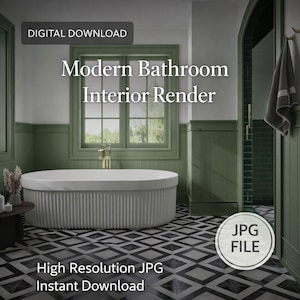 モダンなグリーンのバスルームのインテリアレンダリング