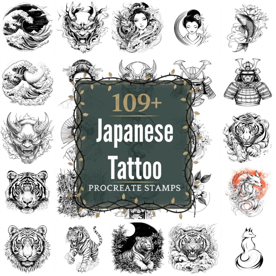 Japanese Tattoo Procreate Stamps | Pngs | 109+ Detailed Illustrations ...