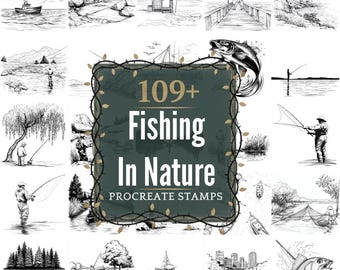 Fishing In Nature Procreate Stamps | PNGs | 109+ Detailed Illustrations (Digital Download)
