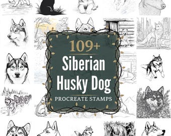 Siberian Husky Dog Procreate Stamps | PNGs | 109+ Detailed Illustrations (Digital Download)