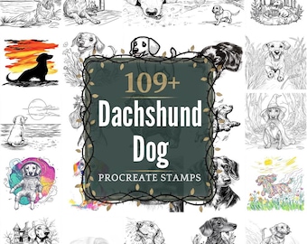 ダックスフンド犬のProcreateスタンプ｜PNG形式｜109点以上の詳細なイラスト（デジタルダウンロード）