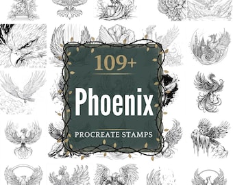 Phoenix Procreate Stamps | PNGs | 109+ Detailed Illustrations (Digital Download)