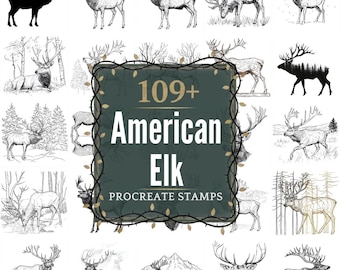 American Elk Procreate Stamps | PNGs | 109+ Detailed Illustrations (Digital Download)