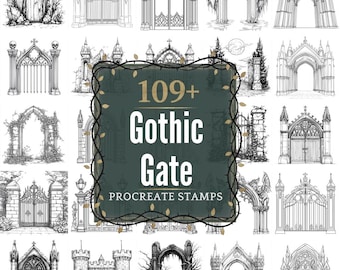 Gothic Gate Procreate Stamps | PNGs | 109+ Detailed Illustrations (Digital Download)