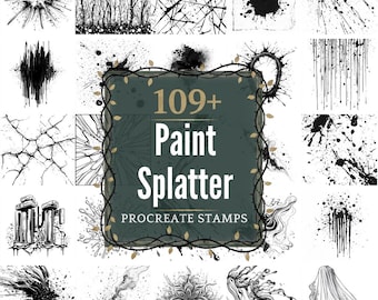Paint Splatter Procreate Stamps | PNGs | 109+ Detailed Illustrations (Digital Download)