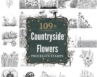 Countryside Flowers Procreate Stamps | PNGs | 109+ Detailed Illustrations (Digital Download)