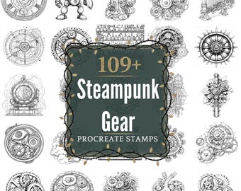 Steampunk Gear Procreate Stamps | PNGs | 109+ Detailed Illustrations (Digital Download)
