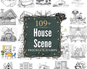 House Scene Procreate Stamps | PNGs | 109+ Detailed Illustrations (Digital Download)