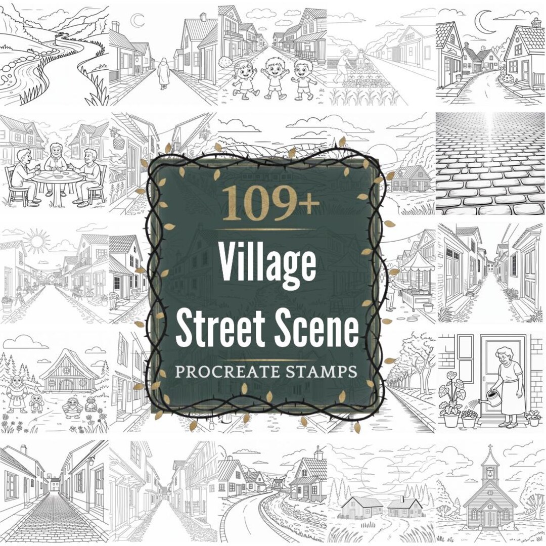 Village Street Scene Procreate Stamps | 109+ Illustration Brushes ...