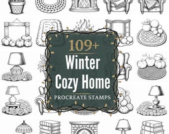 Winter Cozy Home Procreate Stamps | 109+ Illustration Brushes & PNGs | Digital Download