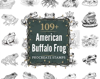American Buffalo Frog Procreate Stamps | PNGs | 109+ Detailed Illustrations (Digital Download)