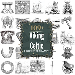 Viking Celtic Procreate Stamps | PNGs | 109+ Detailed Illustrations (Digital Download)