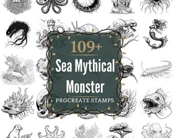 Sea Mythical Monster Procreate Stamps | PNGs | 109+ Detailed Illustrations (Digital Download)