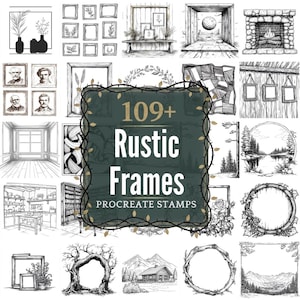 Rustic Frames Procreate Stamps | PNGs | 109+ Detailed Illustrations (Digital Download)