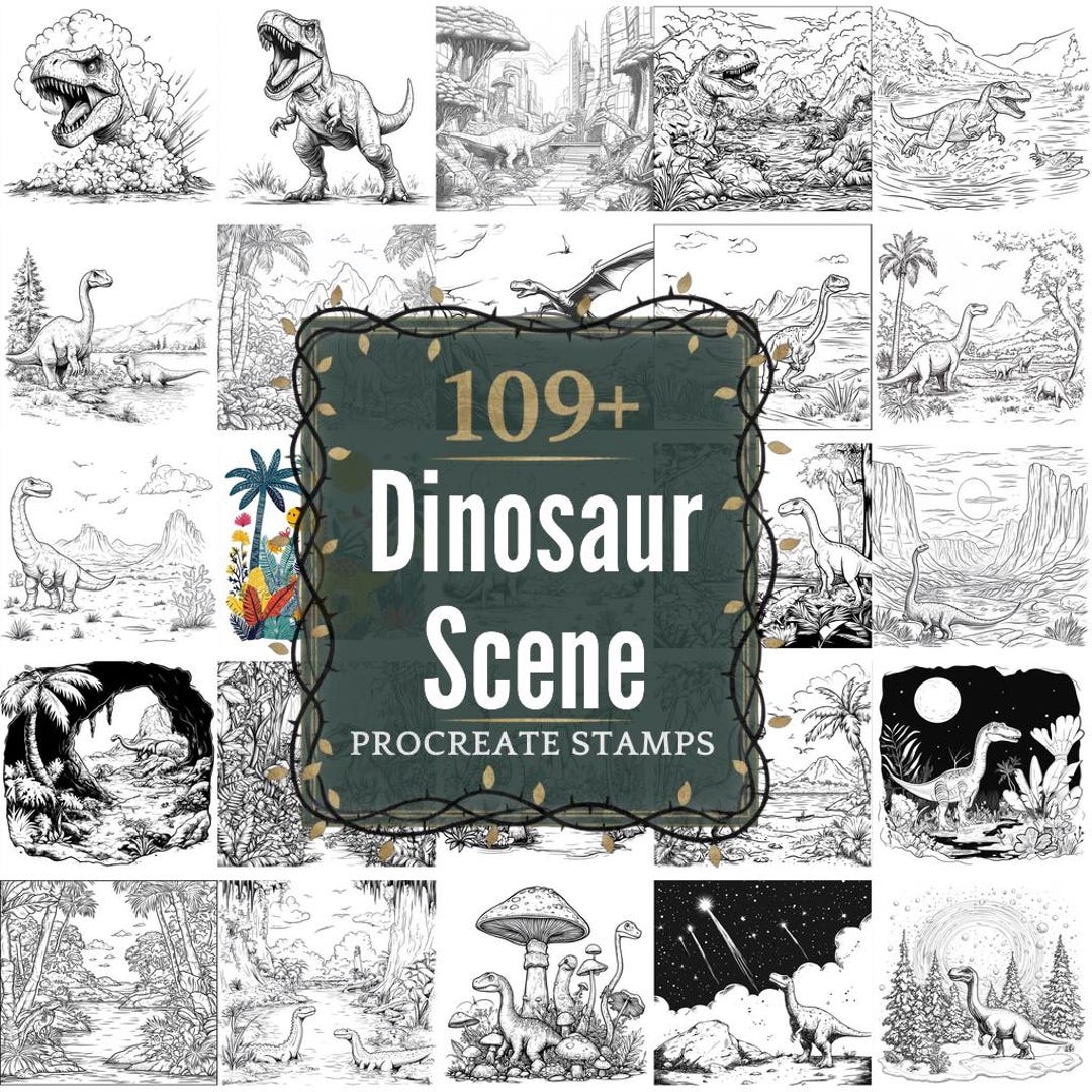 Dinosaur Scene Procreate Stamps | Pngs | 109+ Detailed Illustrations ...