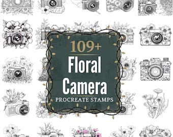 Floral Camera Procreate Stamps | PNGs | 109+ Detailed Illustrations (Digital Download)