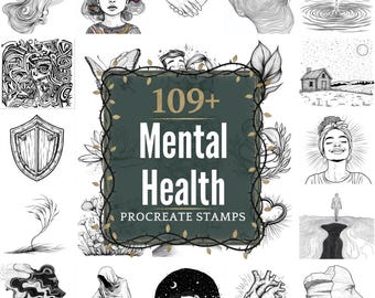 Mental Health Procreate Stamps | PNGs | 109+ Detailed Illustrations (Digital Download)