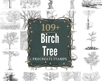 Birch Tree Procreate Stamps | PNGs | 109+ Detailed Illustrations (Digital Download)