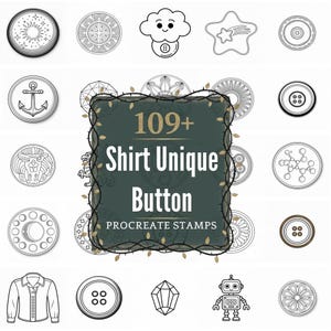 Shirt Unique Button Procreate Stamps | 109+ Illustration Brushes & PNGs | Digital Download