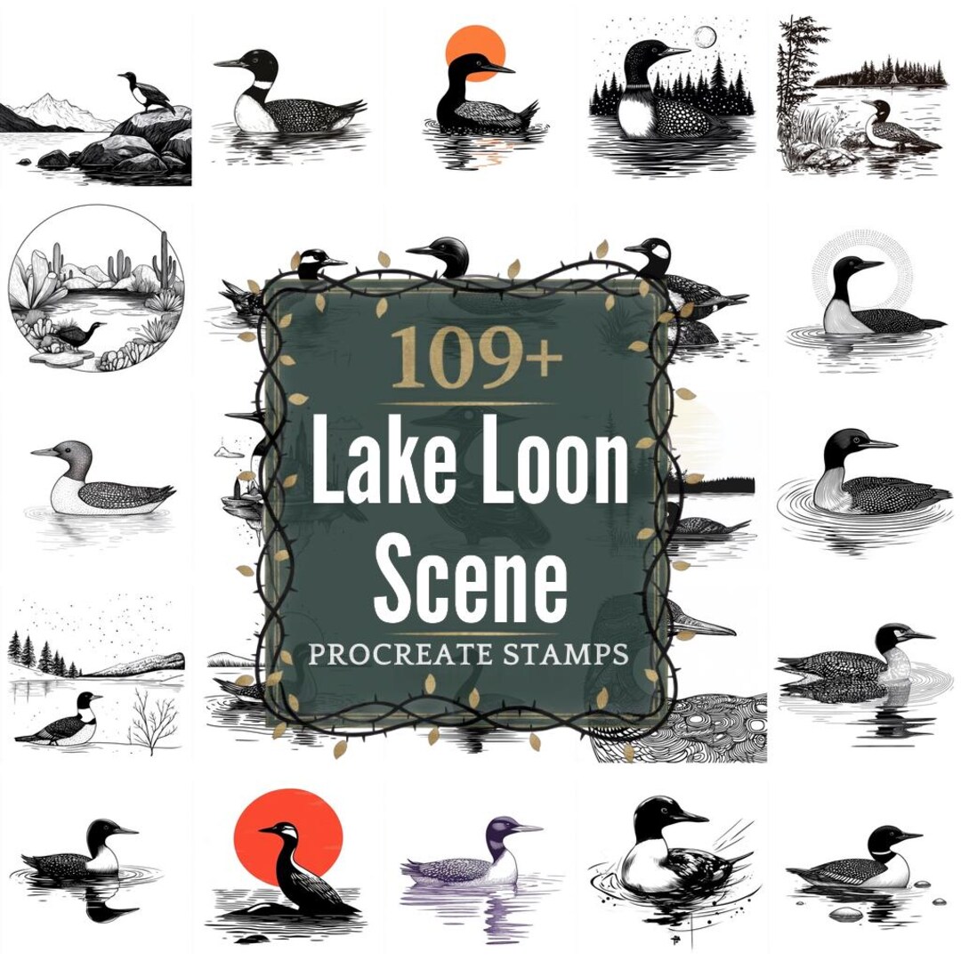Loon Scene Lake Loon Scene Procreate Stamps | Pngs | 109+ Detailed Illustrations ...