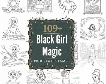 Black Girl Magic Procreate Briefmarken | 109+ Illustrationen Pinsel & PNGs | Sofort Download