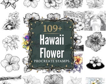 ハワイの花のプロクリエイトスタンプ｜PNG形式｜109点以上の詳細なイラスト（デジタルダウンロード）