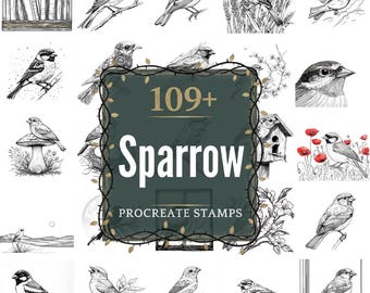 Sparrow Procreate Stamps | PNGs | 109+ Detailed Illustrations (Digital Download)