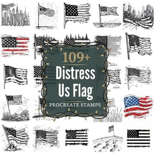 Distress US Flag Procreate Stamps | PNGs | 109+ Detailed Illustrations (Digital Download)