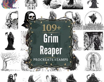 Grim Reaper Procreate Stamps | PNGs | 109+ Detailed Illustrations (Digital Download)