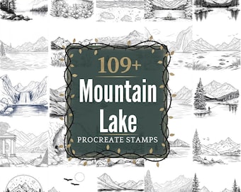 Mountain Lake Procreate Stamps | PNGs | 109+ Detailed Illustrations (Digital Download)