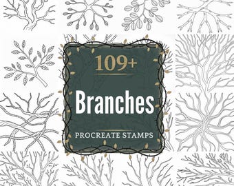 Zweige Procreate Briefmarken | 109+ Illustrationen Pinsel & PNGs | Sofort Download