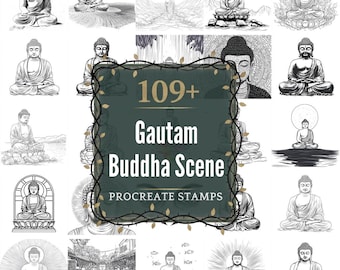 Gautam Buddha Scene Procreate Stamps | PNGs | 109+ Detailed Illustrations (Digital Download)