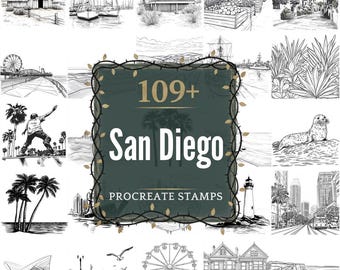 Carimbos de San Diego para Procreate | PNGs | Mais de 109 ilustrações detalhadas (Download digital)