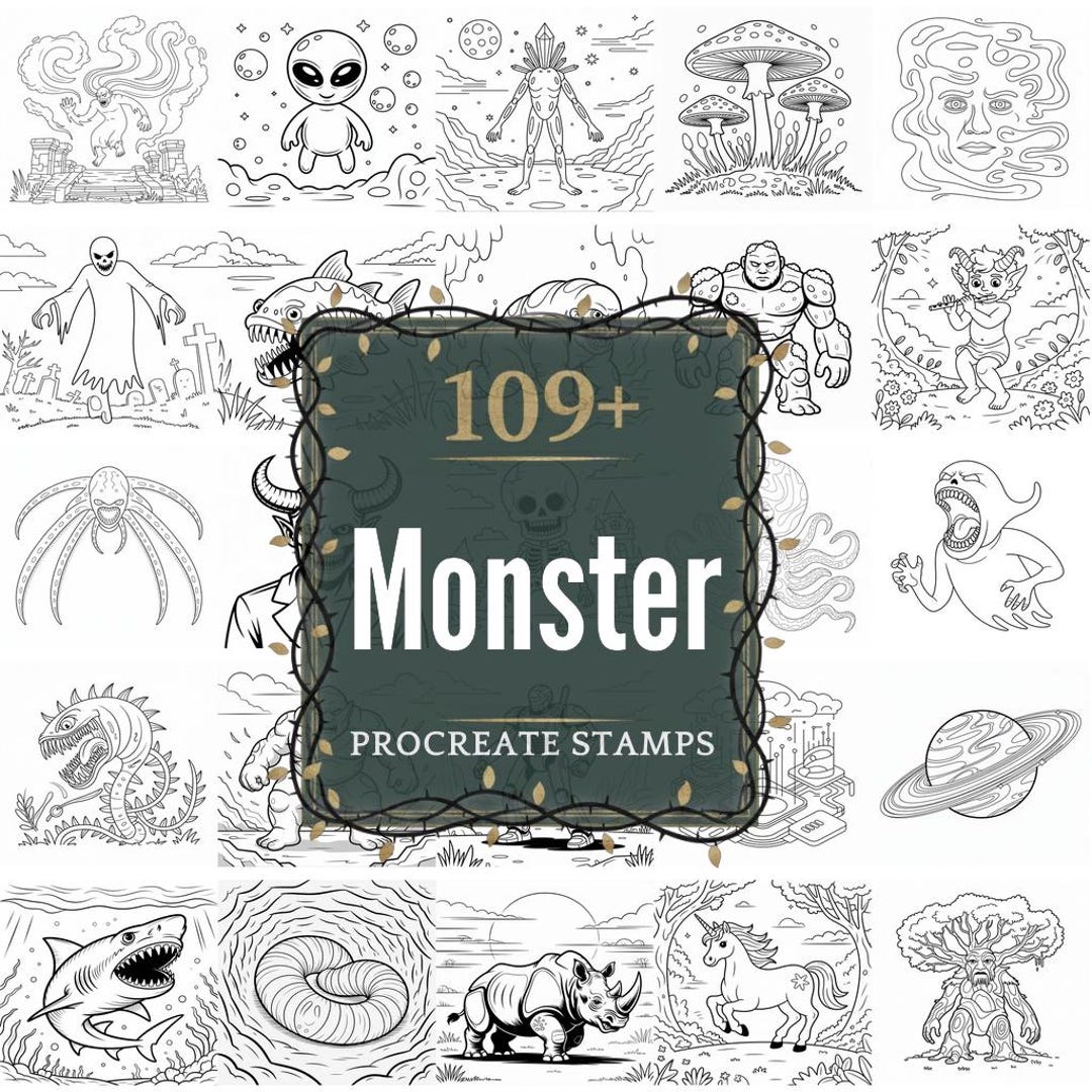 Monster Procreate Stamps | 109+ Illustration Brushes & Pngs | Digital ...
