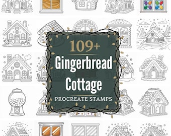Gingerbread Cottage Procreate Stamps | 109+ Illustration Brushes & PNGs | Digital Download