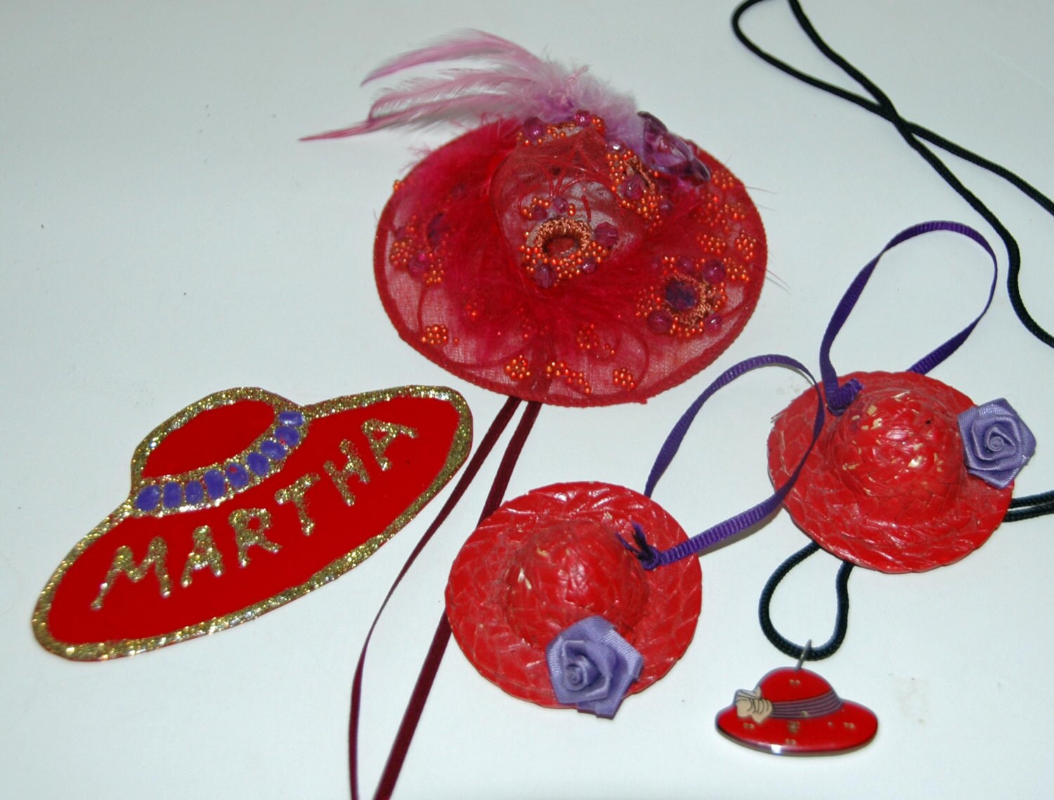 5 Collectible RED HAT ITEMS HandMade Name Tag Martha Pr Etsy