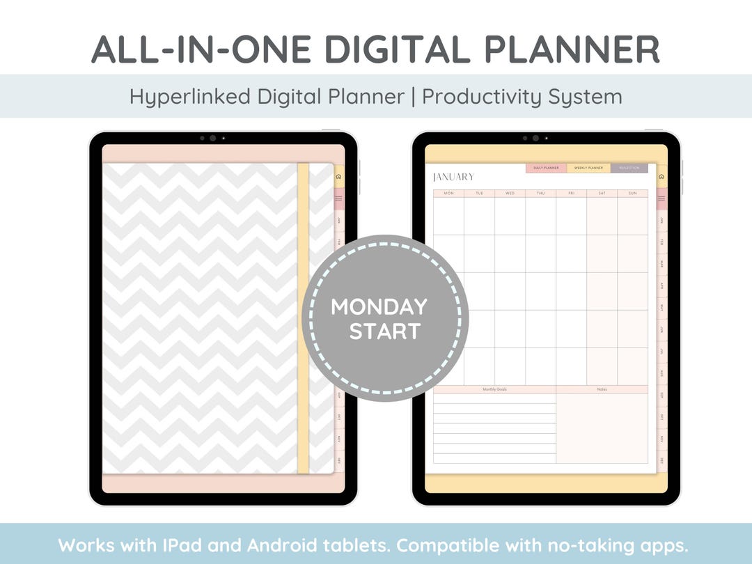 All-in-one Digital Planner | Monday Start | Hyperlinked Productivity ...