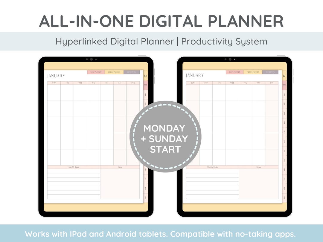 All-in-one Digital Planner Bundle | Monday & Sunday Start | Hyperlinked ...