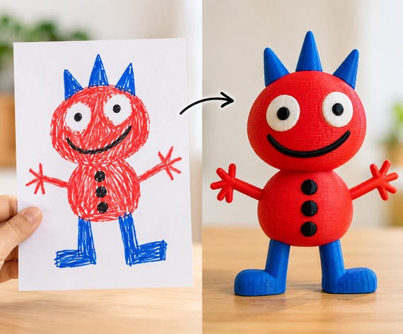 Custom 3D Print from Drawing. Turn Kids’ Artwork into a Real 3D Figurine, Personalized Keepsake Gift – Realistic/Animated, Up to 4 Colors — photo 1 (ref ED187232)