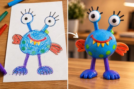 Custom 3D Print from Drawing. Turn Kids’ Artwork into a Real 3D Figurine, Personalized Keepsake Gift – Realistic/Animated, Up to 4 Colors — photo 2 (ref ED187232)