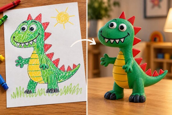 Custom 3D Print from Drawing. Turn Kids’ Artwork into a Real 3D Figurine, Personalized Keepsake Gift – Realistic/Animated, Up to 4 Colors — photo 3 (ref ED187232)