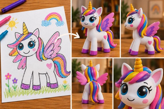 Custom 3D Print from Drawing. Turn Kids’ Artwork into a Real 3D Figurine, Personalized Keepsake Gift – Realistic/Animated, Up to 4 Colors — photo 7 (ref ED187232)