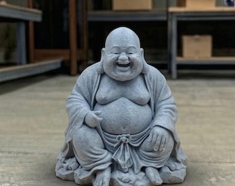 Laughing Buddha Statue Concrete Zen Garden Sculpture Meditation Home Decor Peaceful Yard Accent Indoor Outdoor Harmony Art Asian Lover Gift