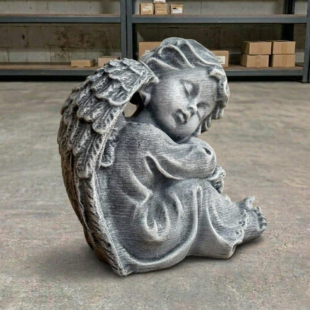 Concrete Angel Sculpture Stone Sleeping Baby Angel Figurine Outdoor ...