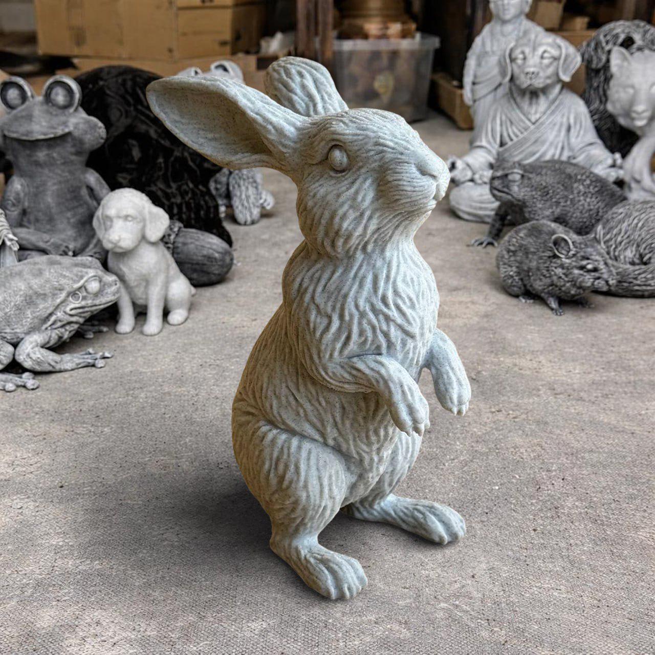 White Concrete Rabbit Figurine Sitting Pose Bunny Sculpture Home Garden ...