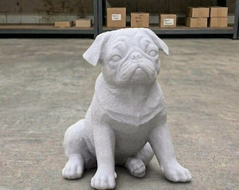 White Concrete Pug Dog Breed Statue Modern Outdoor Stone Figurine Patio Lawn Porch Decor Sculpture Gift for Dog Lovers Outdoor Yard Ornament