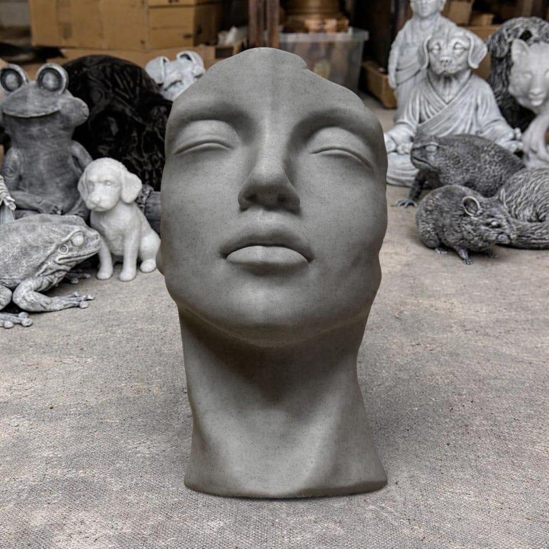 Abstract Concrete Face Sculpture Modern Head Bust Garden Patio Statue ...