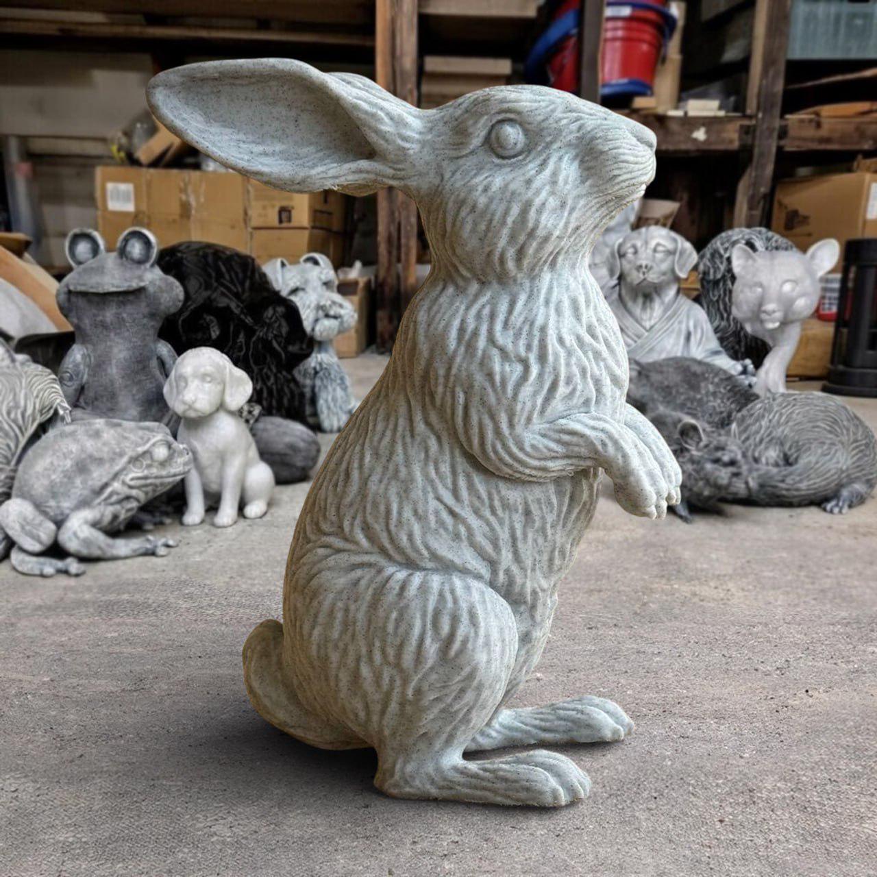 White Concrete Rabbit Figurine Sitting Pose Bunny Sculpture Home Garden ...